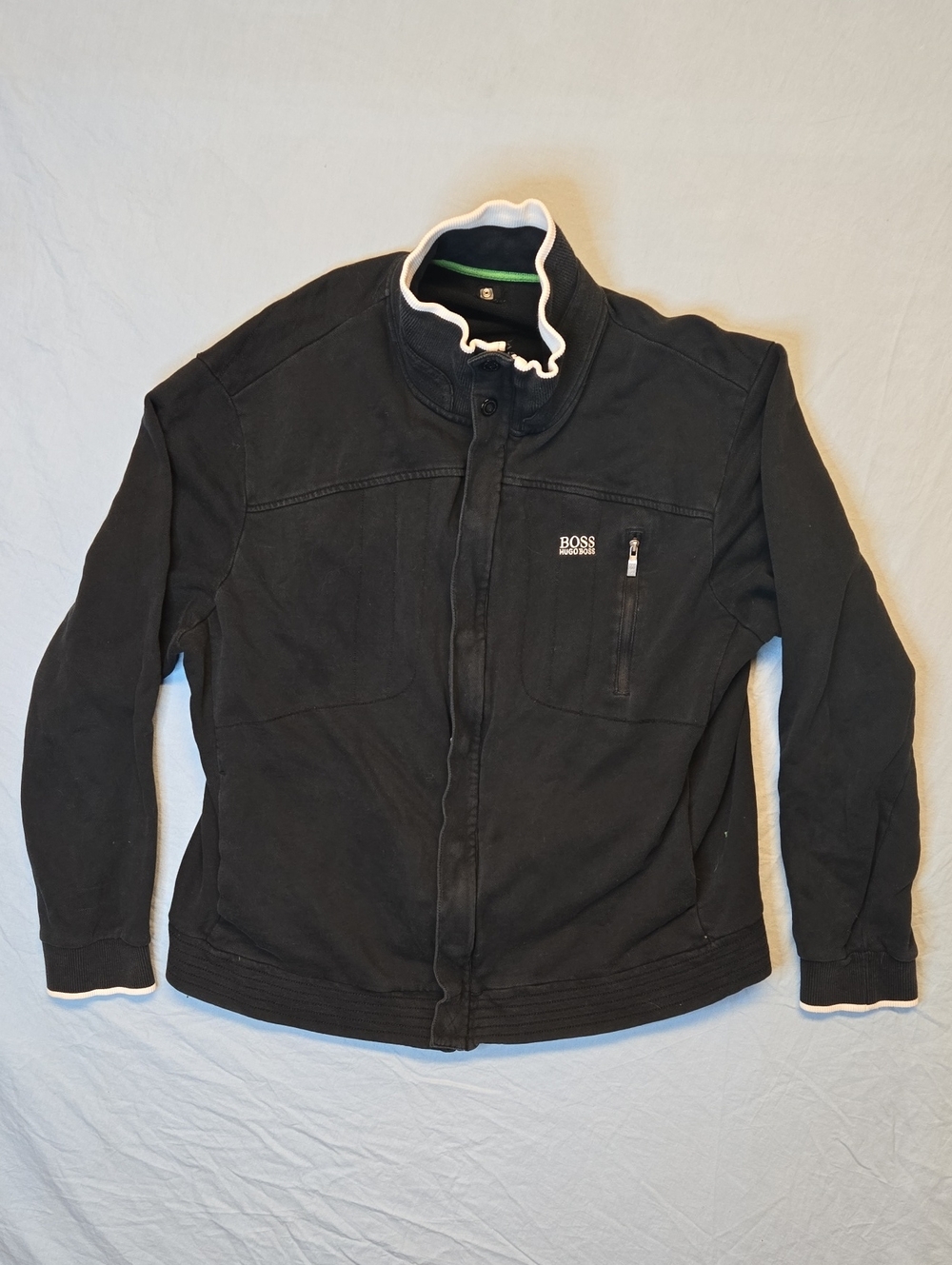 Hugo Boss Full Zip Black Jacket Sweater with White Trim